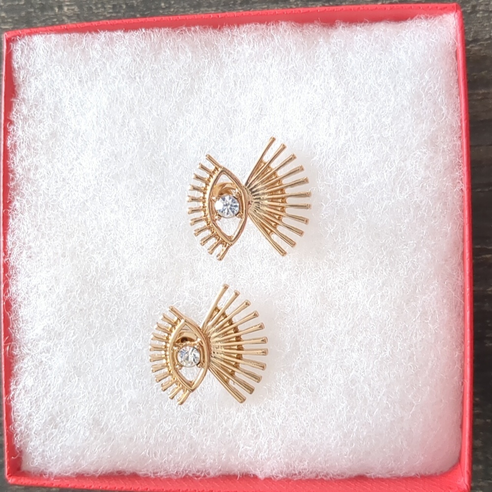 Evil Eye Gold Tone Dangle Earrings